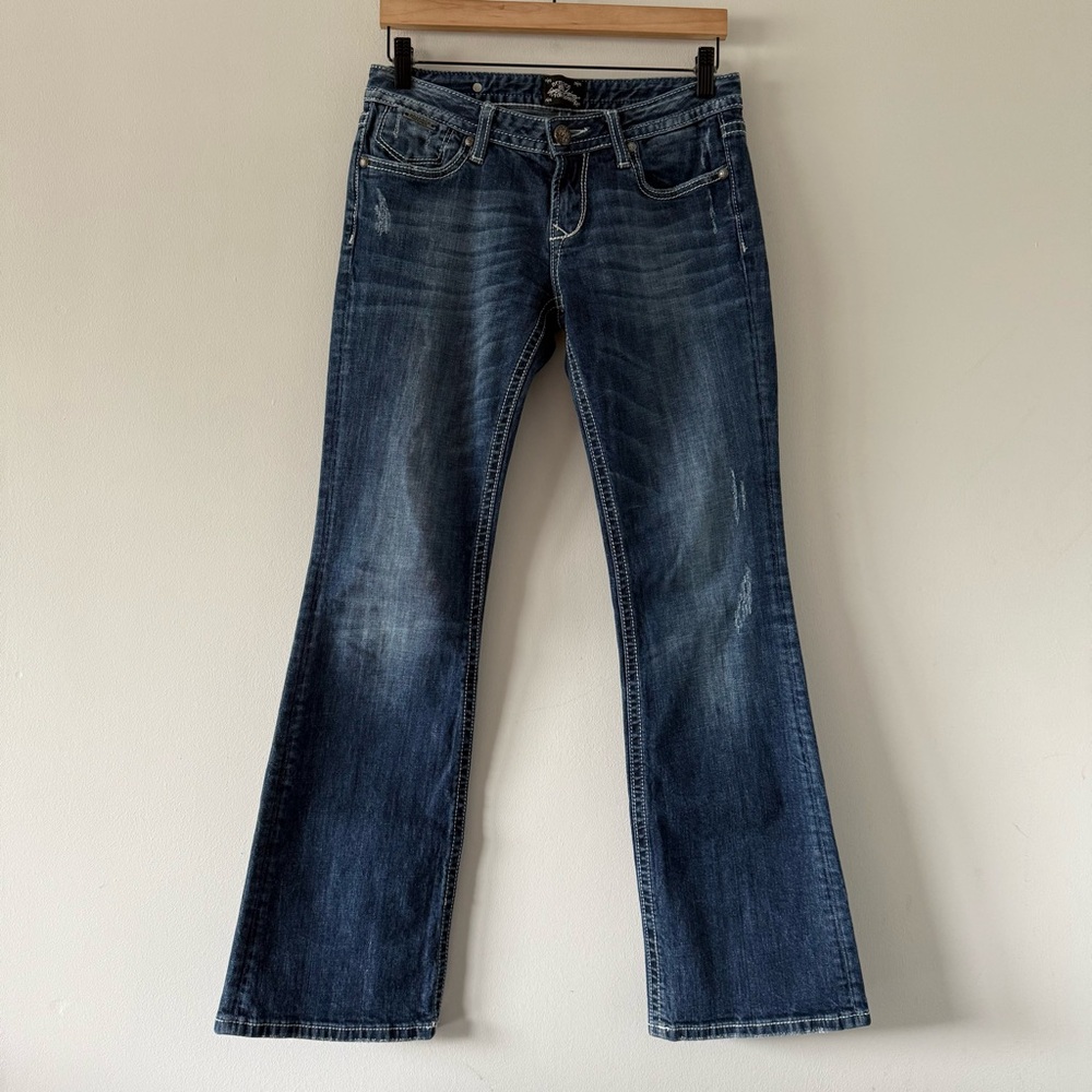 Y2K ReRock For Express Bootcut Jeans Sz 6 Thick Stitch Cowgirl Country Rodeo‎